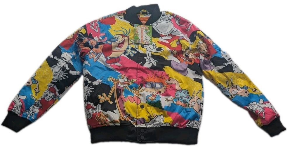 Nickelodeon Nicktoons Mens Medium Retro Satin Button-Up Jacket Rocko/Rugrats/Ren